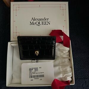 Alexander McQueen Black Croc-Embossed Card Holder